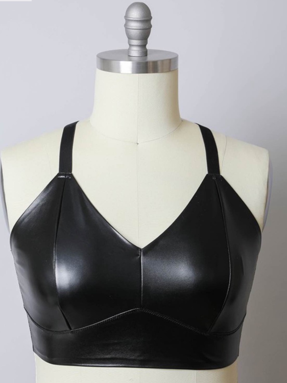 Luxe Black Faux Leather Crisscross Back Bralette Bra